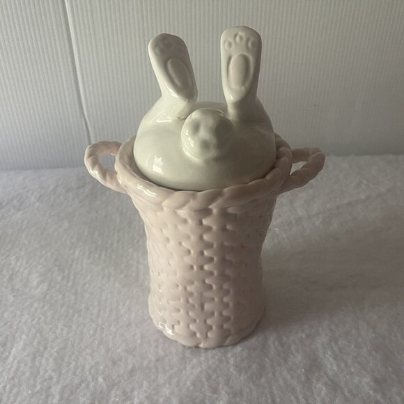 Rae Dunn Easter Bunny SPRING Pink Basket Canister Bunny Tail Lid Magenta 2022 - Picture 3 of 16